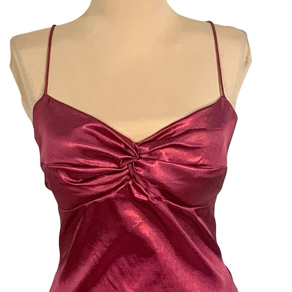 Stunning VTG Burgundy Glam Old Hollywood Satin Formal Gown 7/8 Back Tie Straps - Picture 3 of 8